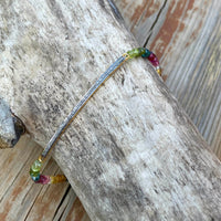 Unisex Diamond Bar and Watermelon Tourmaline Bracelet