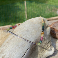 Unisex Diamond Bar and Watermelon Tourmaline Bracelet