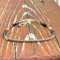 Unisex Diamond Bar and Watermelon Tourmaline Bracelet