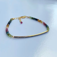 Unisex Diamond Bar and Watermelon Tourmaline Bracelet