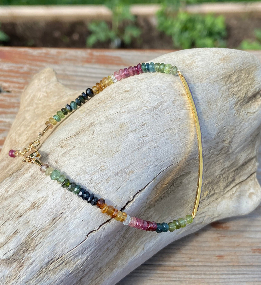 Unisex Diamond Bar and Watermelon Tourmaline Bracelet