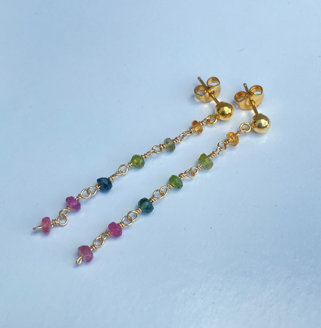 Watermelon Tourmaline Long Chain Earrings, October Birthstone Earrings