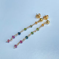 Watermelon Tourmaline Long Chain Earrings, October Birthstone Earrings