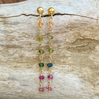 Watermelon Tourmaline Long Chain Earrings, October Birthstone Earrings