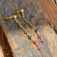 Watermelon Tourmaline Long Chain Earrings, October Birthstone Earrings