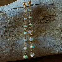 Ethiopian Welo Opal Long Chain Earrings, October Birthstone Earrings
