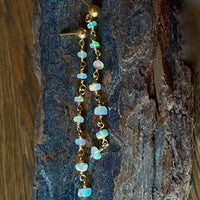 Ethiopian Welo Opal Long Chain Earrings, October Birthstone Earrings