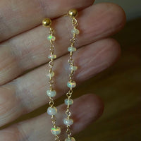 Ethiopian Welo Opal Long Chain Earrings, October Birthstone Earrings