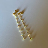 Ethiopian Welo Opal Long Chain Earrings, October Birthstone Earrings