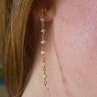 Ethiopian Welo Opal Long Chain Earrings, October Birthstone Earrings