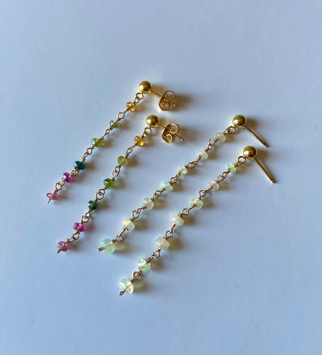 Ethiopian Welo Opal Long Chain Earrings, October Birthstone Earrings