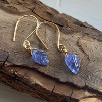 Tanzanite Carved Leaf Earrings