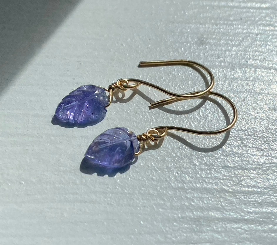Tanzanite Carved Leaf Earrings