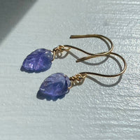 Tanzanite Carved Leaf Earrings