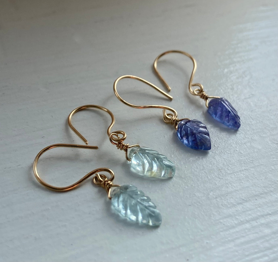 Tanzanite Carved Leaf Earrings