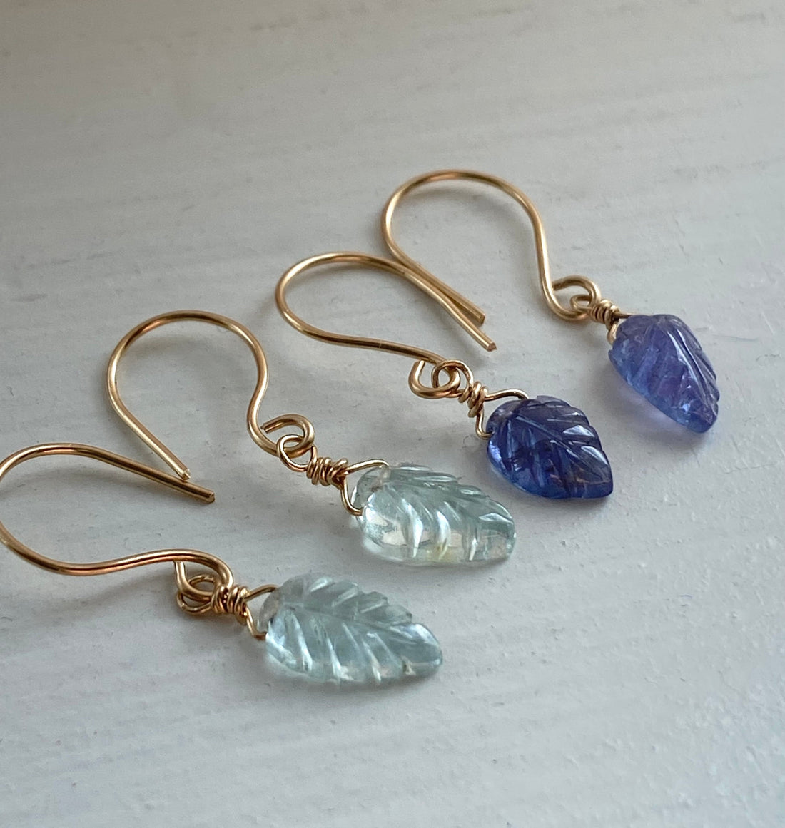 Aquamarine Carved Leaf Earrings