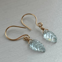 Aquamarine Carved Leaf Earrings