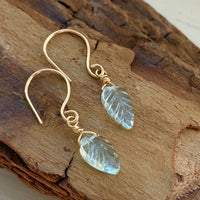 Aquamarine Carved Leaf Earrings