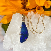 Indigo Blue Australian Opal Pendant Necklace, October Birthstone Pendant Necklace