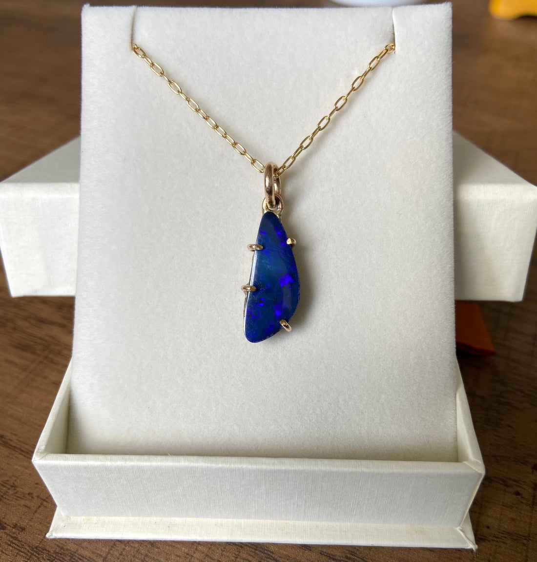 Indigo Blue Australian Opal Pendant Necklace, October Birthstone Pendant Necklace