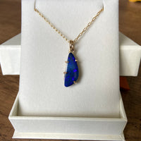 Indigo Blue Australian Opal Pendant Necklace, October Birthstone Pendant Necklace