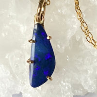 Indigo Blue Australian Opal Pendant Necklace, October Birthstone Pendant Necklace