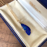 Indigo Blue Australian Opal Pendant Necklace, October Birthstone Pendant Necklace