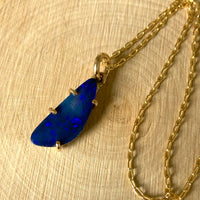 Indigo Blue Australian Opal Pendant Necklace, October Birthstone Pendant Necklace