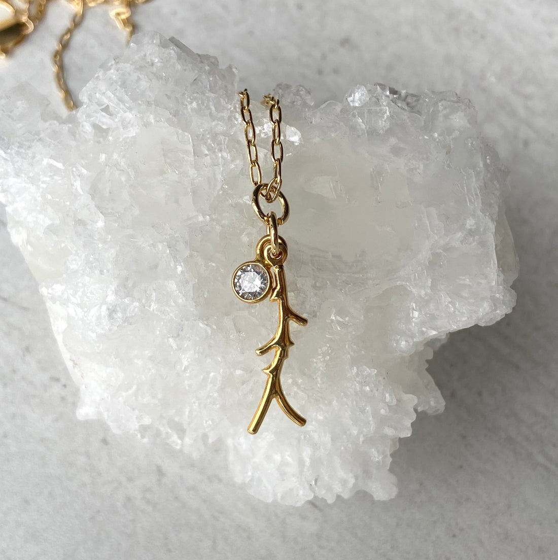 Coral Branch and White Topaz Necklace