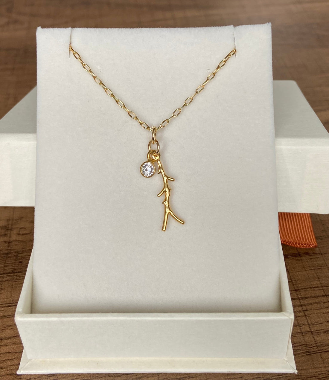 Coral Branch and White Topaz Necklace