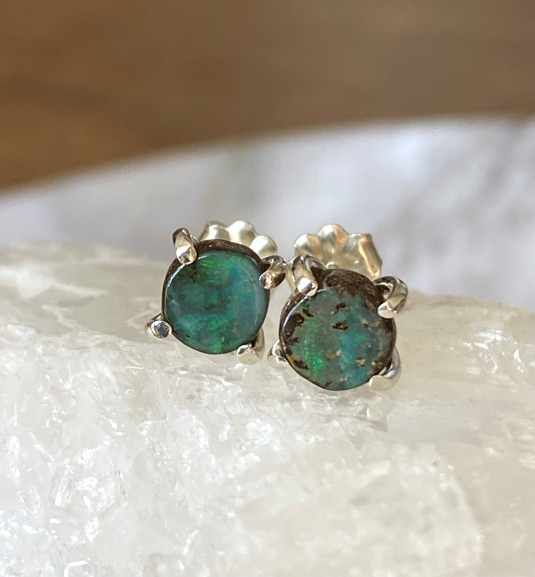 Australian Boulder Matrix Opal Stud Earrings