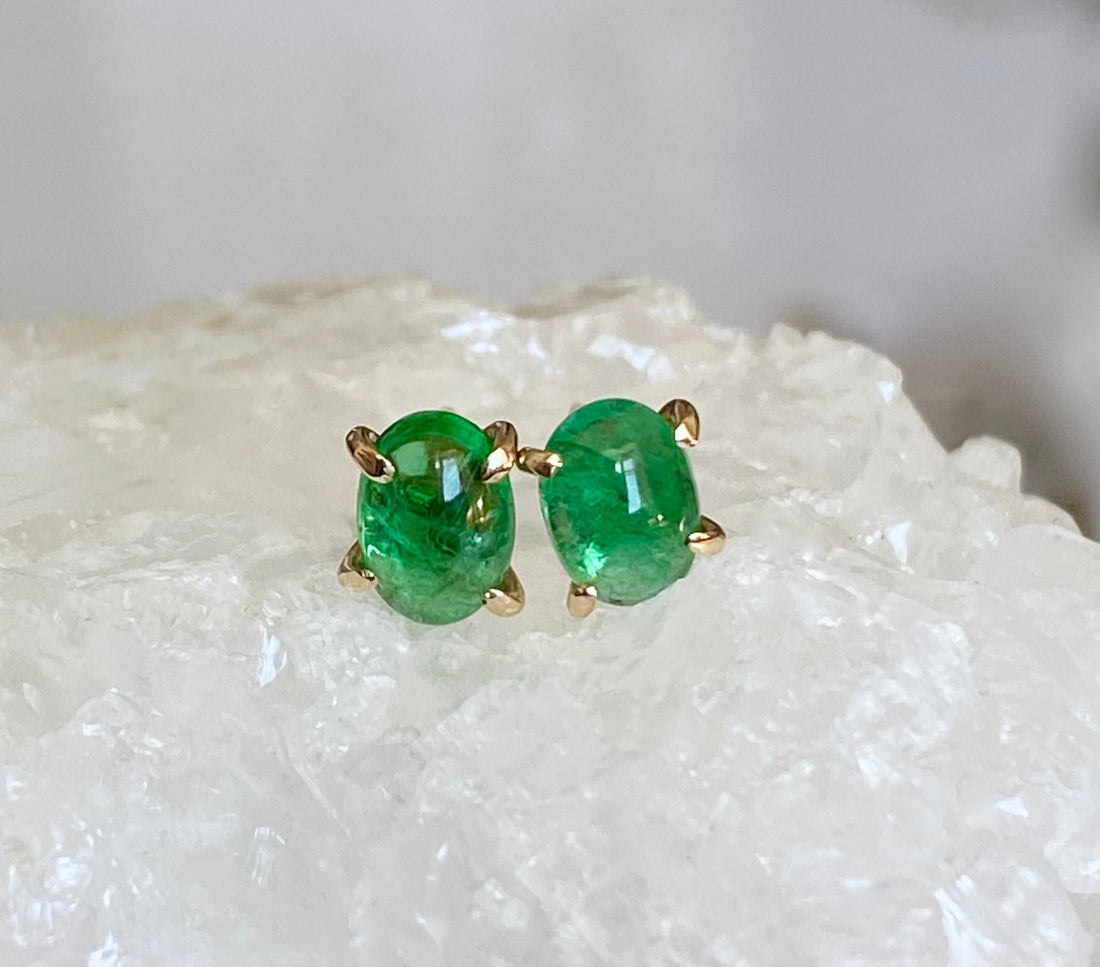 Emerald 14k Gold Stud Earrings, May Birthstone Earrings