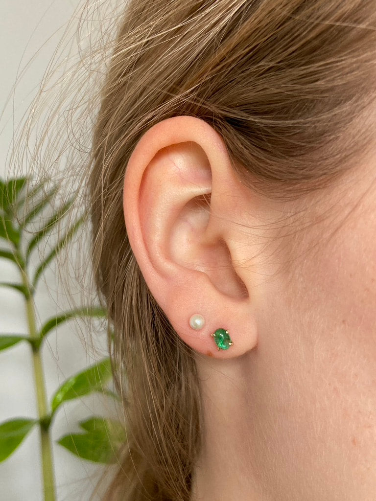 Emerald 14k Gold Stud Earrings, May Birthstone Earrings