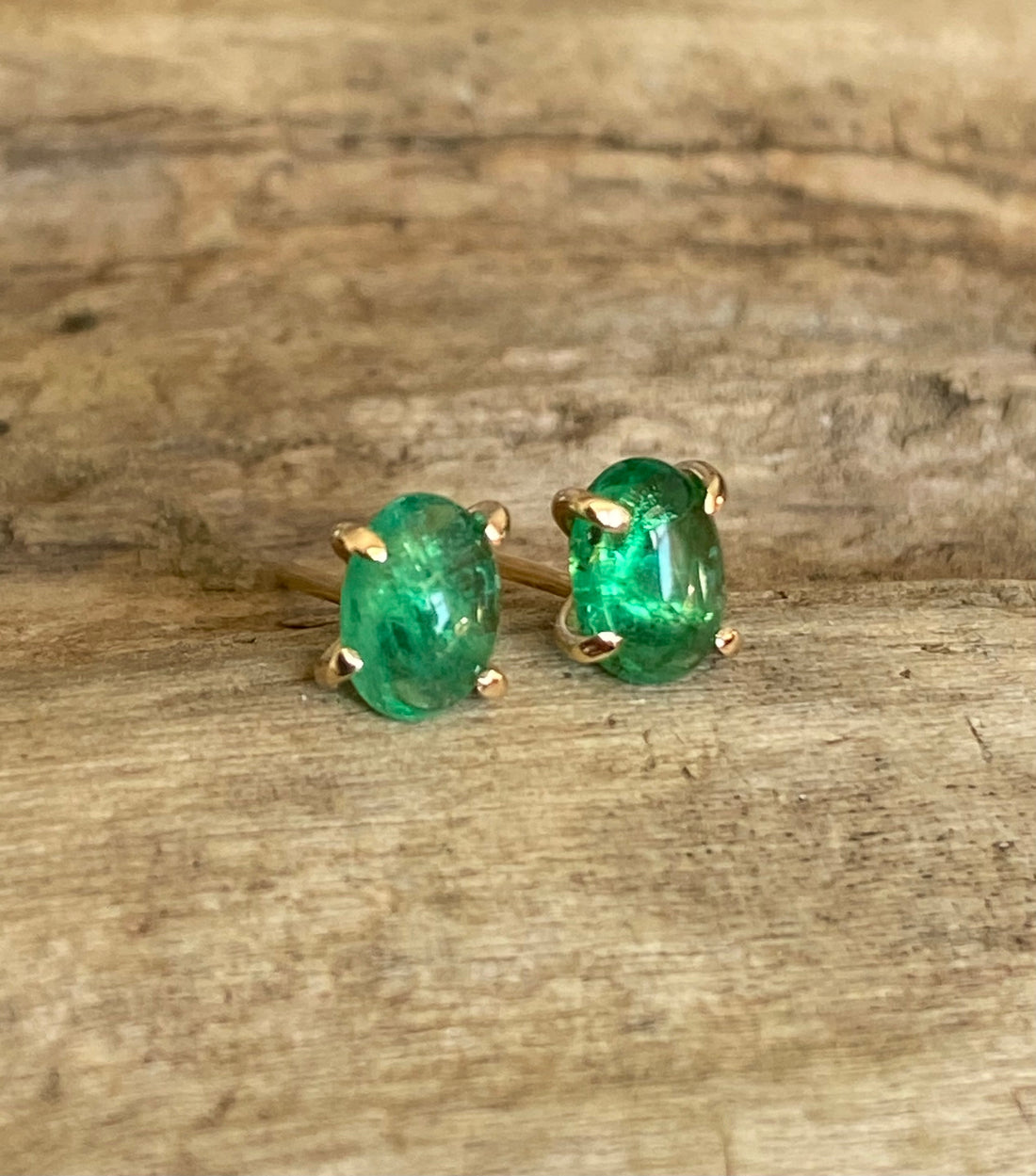 Emerald 14k Gold Stud Earrings, May Birthstone Earrings