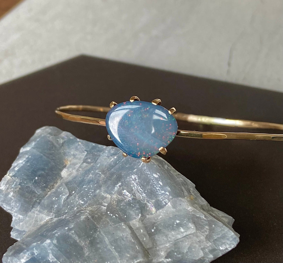 Australian Opal Bangle Bracelet, October Birthstone Bracelet