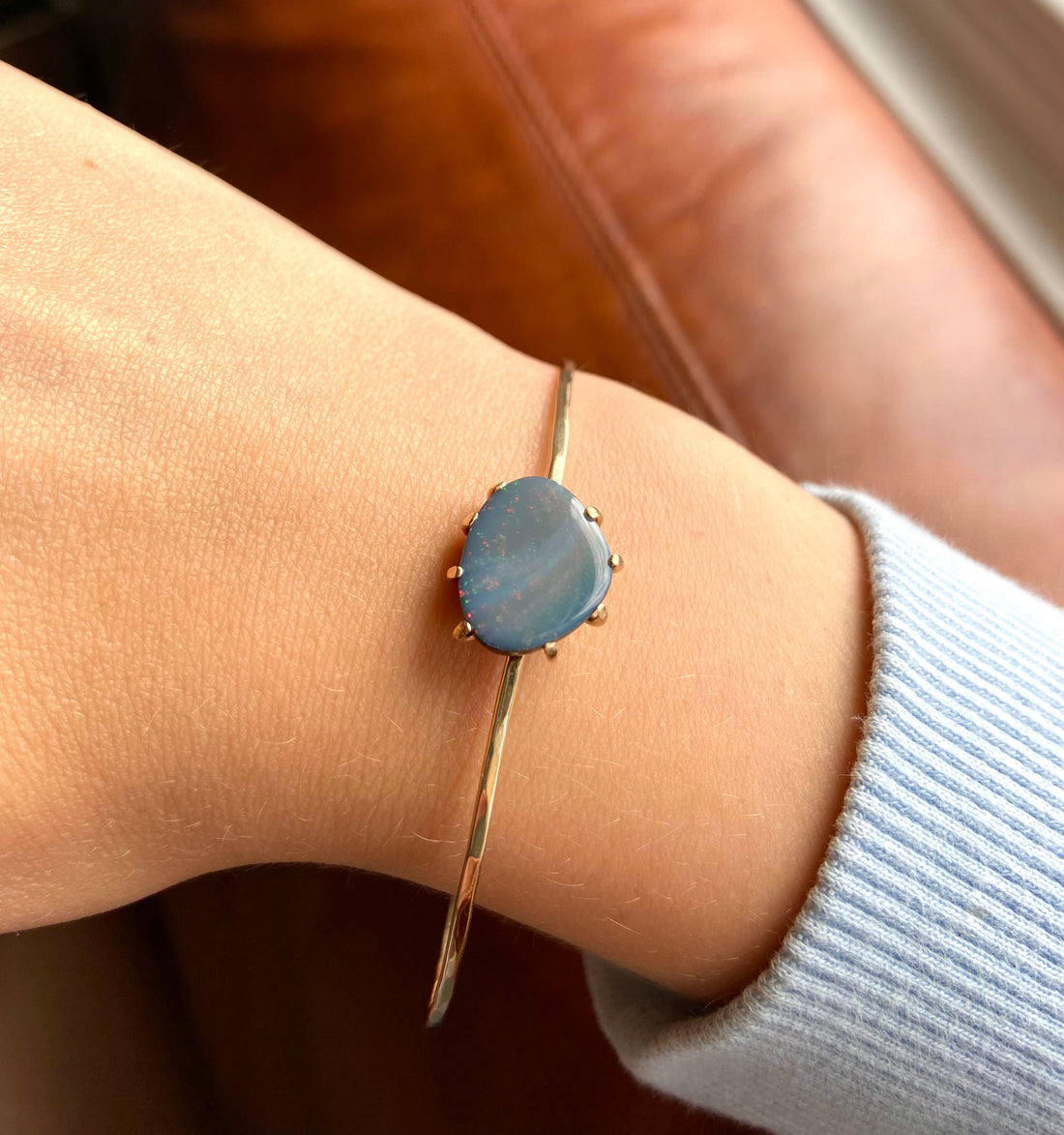Australian Opal Bangle Bracelet, October Birthstone Bracelet