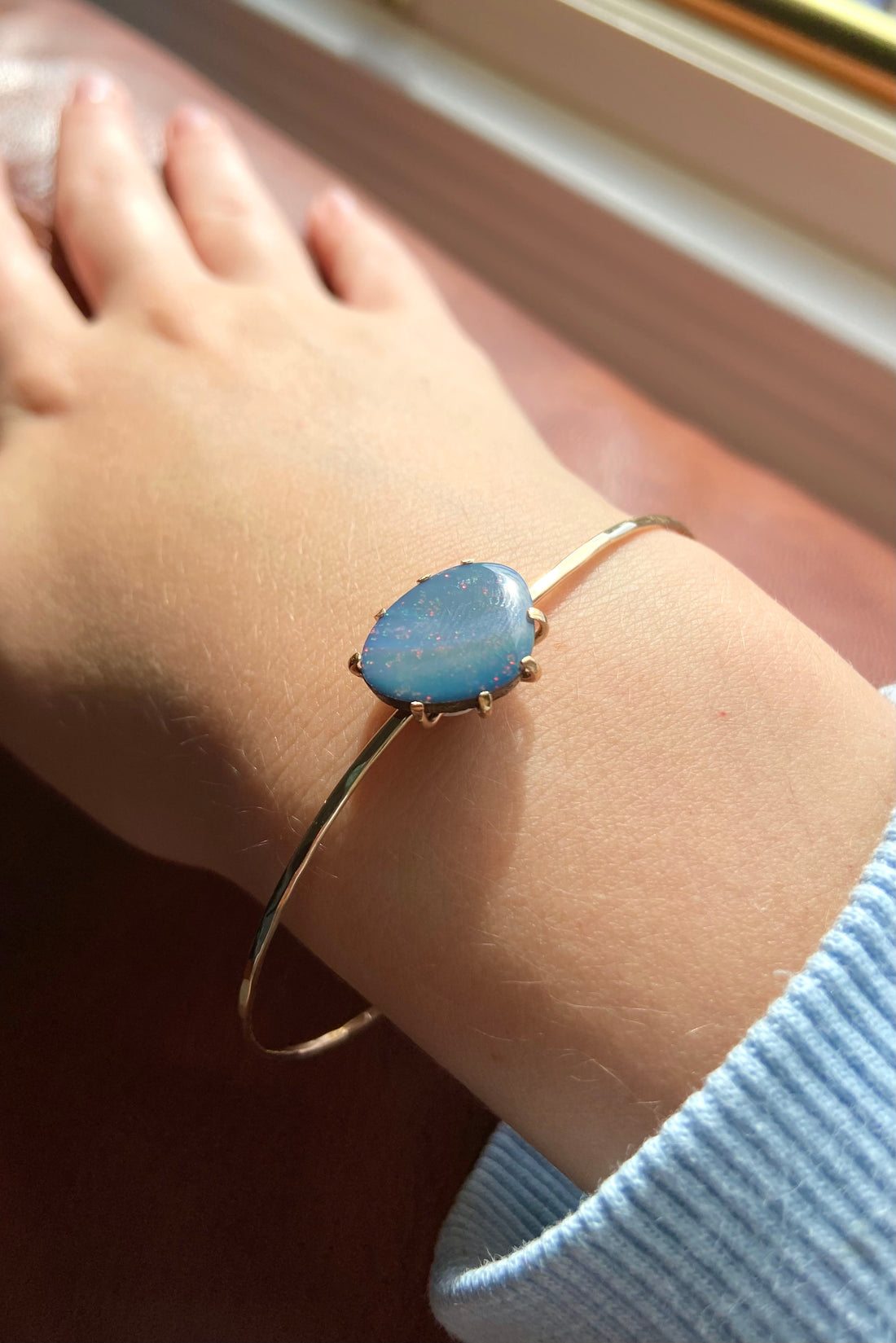 Australian Opal Bangle Bracelet, October Birthstone Bracelet