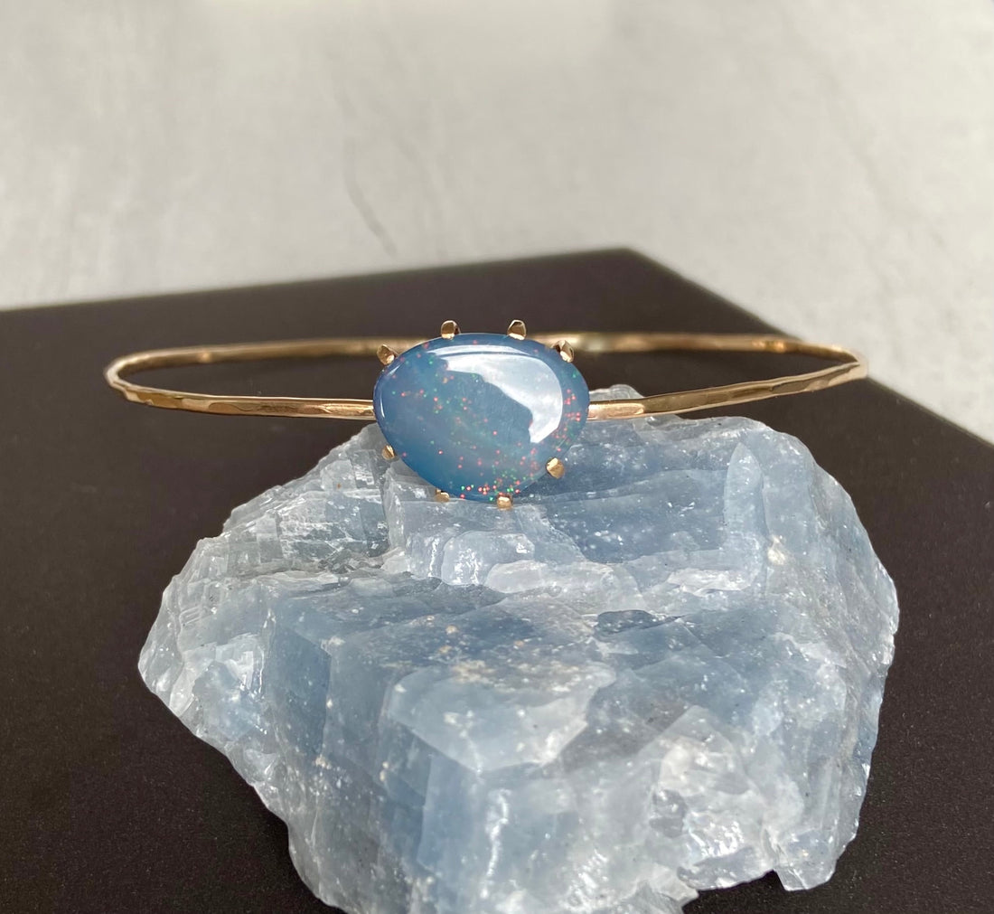 Australian Opal Bangle Bracelet, October Birthstone Bracelet