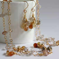 Long Gold Filled Chain Necklace With Multi Rutilated Quartz