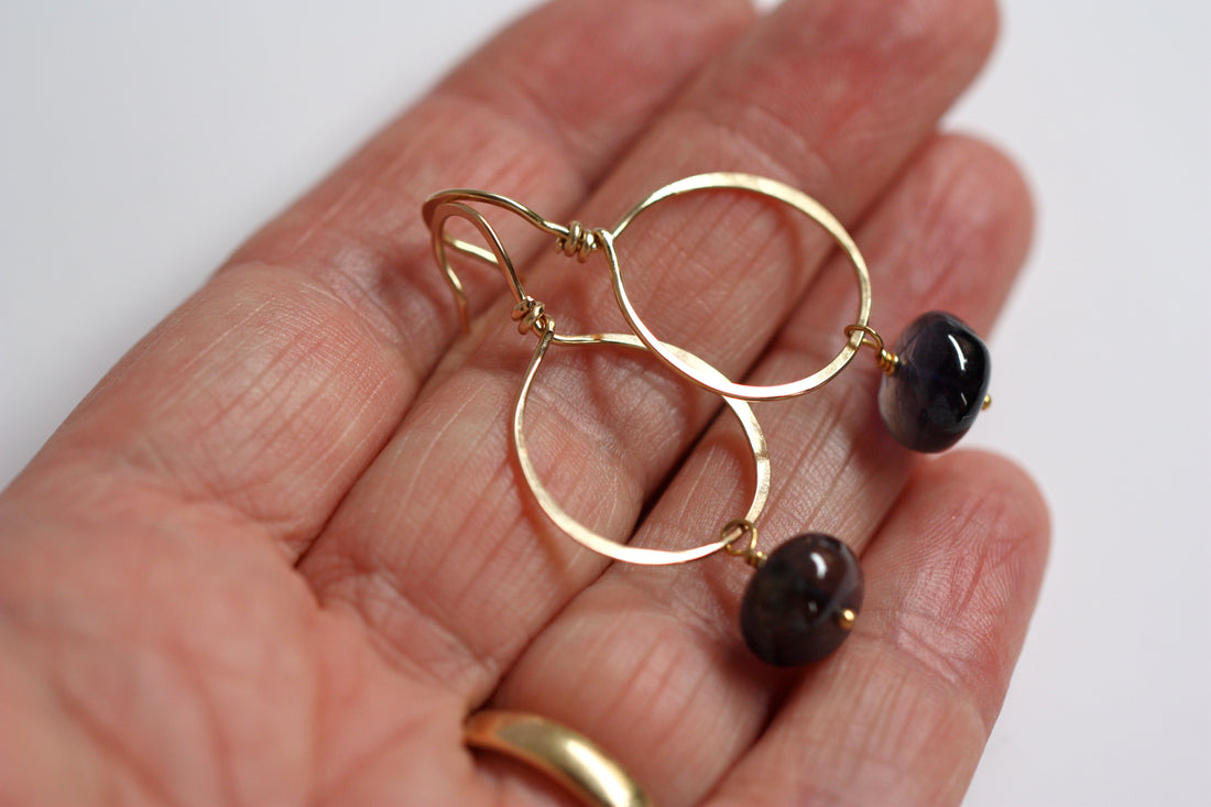 Iolite (Water Sapphire) Hoop Earrings