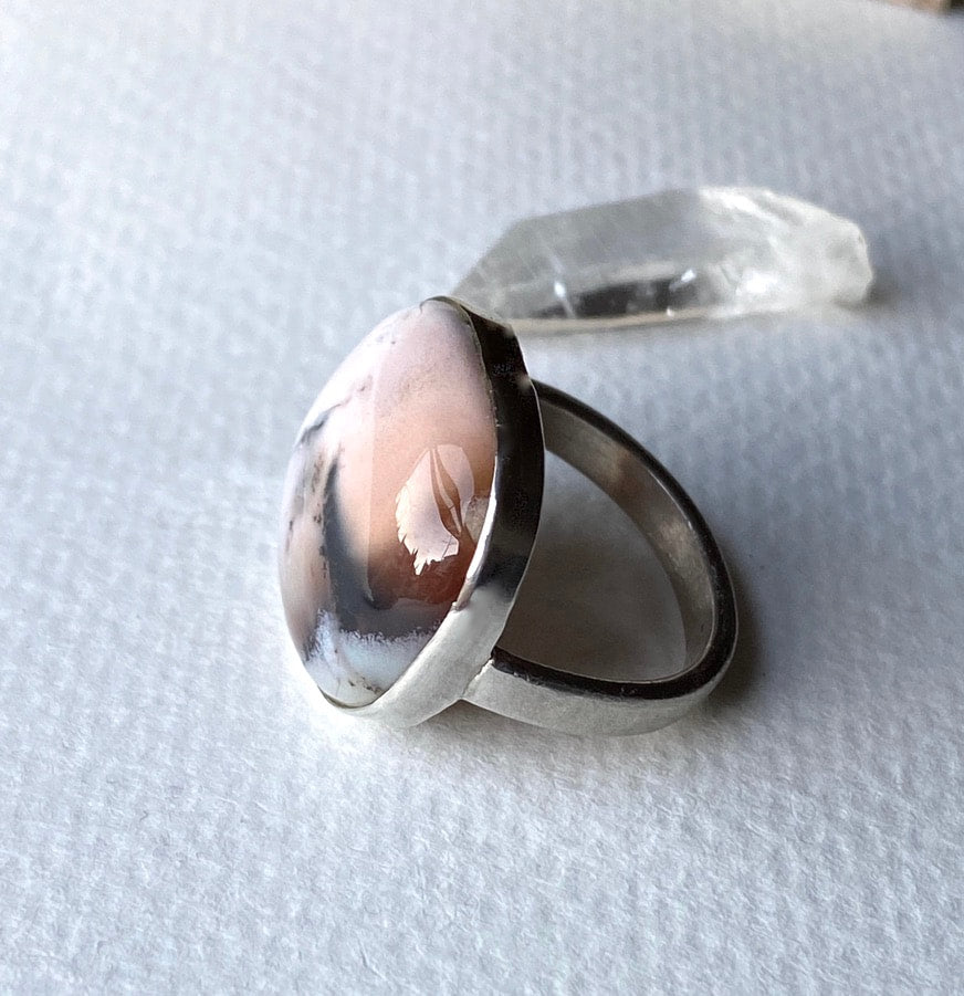 Dendritic Opal Ring, October Birthstone Ring