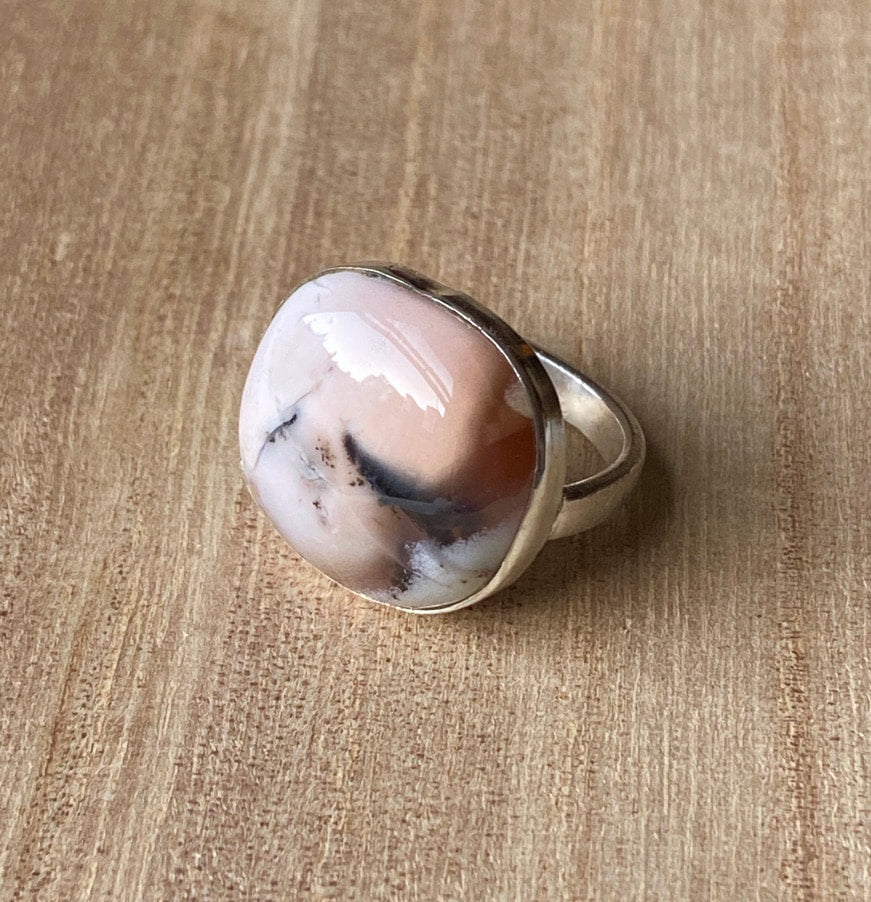 Dendritic Opal Ring, October Birthstone Ring