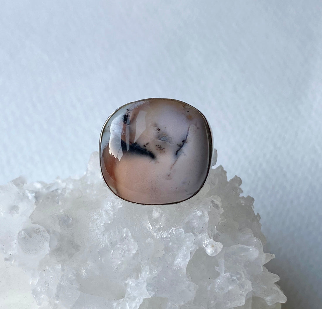 Dendritic Opal Ring, October Birthstone Ring