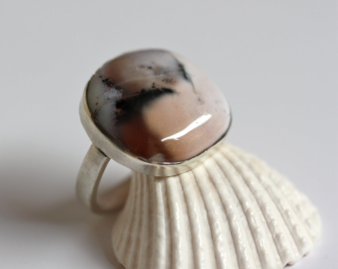 Dendritic Opal Ring, October Birthstone Ring