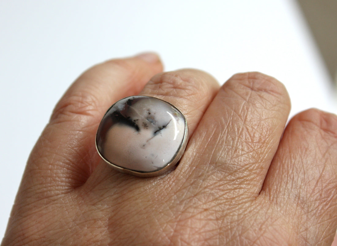 Dendritic Opal Ring, October Birthstone Ring