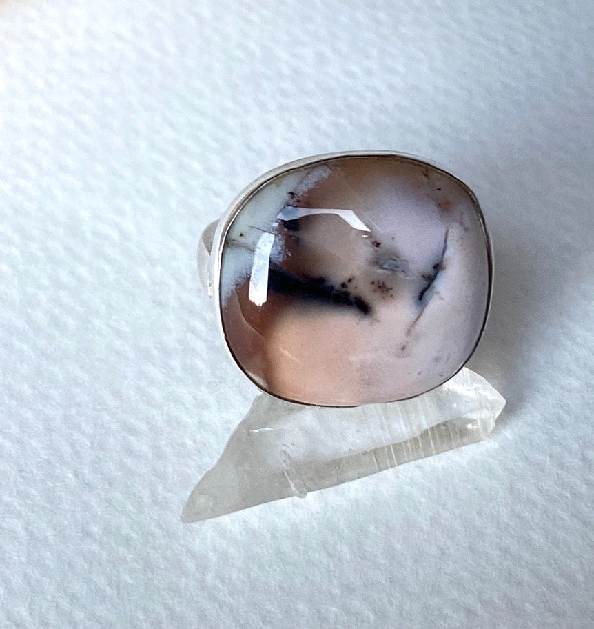 Dendritic Opal Ring, October Birthstone Ring