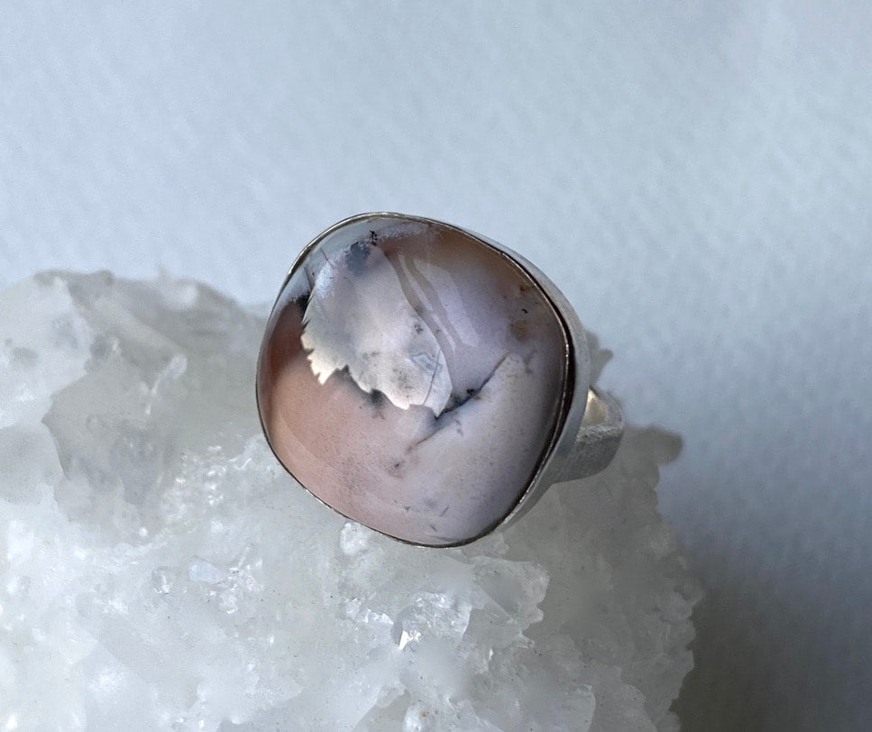 Dendritic Opal Ring, October Birthstone Ring