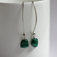 Large Hook Earrings of Sterling Silver and Malachite