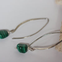Large Hook Earrings of Sterling Silver and Malachite