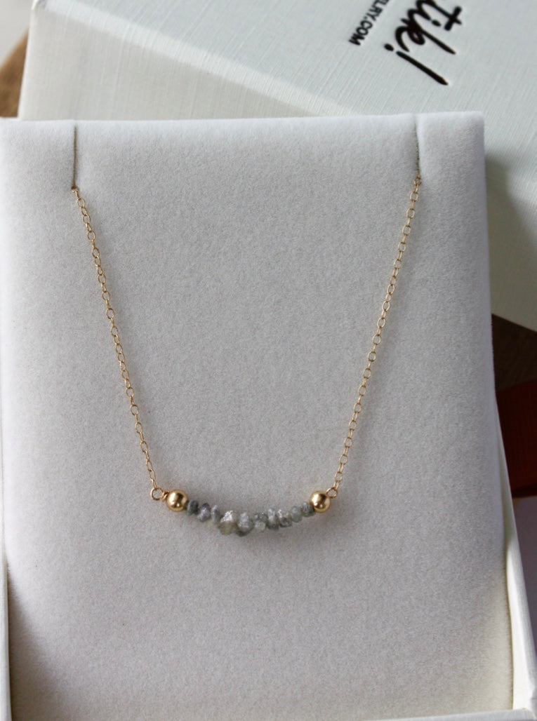 Rough Grey Diamond Bar Necklace, 14k Gold Filled